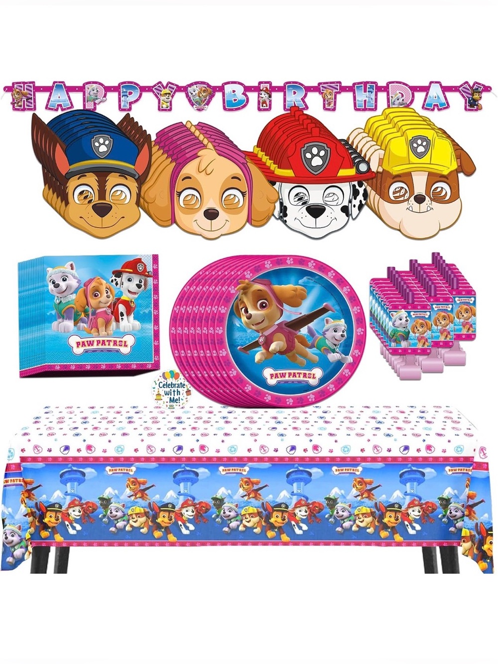 Paw Patrol Party Tableware & Decorations Set - Pink 106pcs NEW